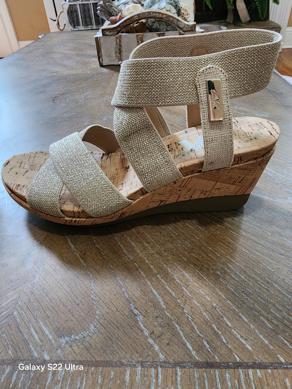 Anne Klein Gold Cork Wedge Sandals -